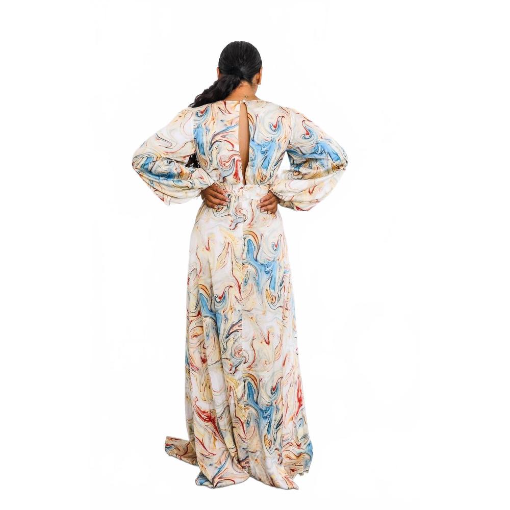NEW SURELYMINE marble swirl kimono maxi dress with slits boho resort style in mu - Picture 4 of 10